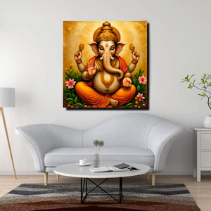 Sacred Beginnings Begin With Ganesha's Blessing Canvas Wall Art Stretched Frame Painting