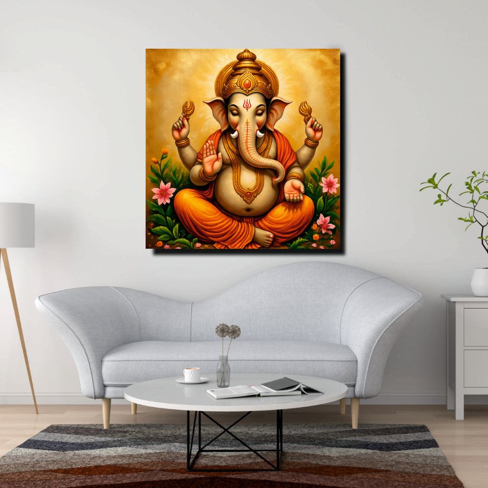 Sacred Beginnings Begin With Ganesha's Blessing Canvas Wall Art Stretched Frame Painting