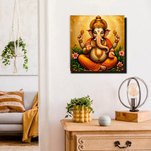 Sacred Beginnings Begin With Ganesha's Blessing Canvas Wall Art Stretched Frame Painting