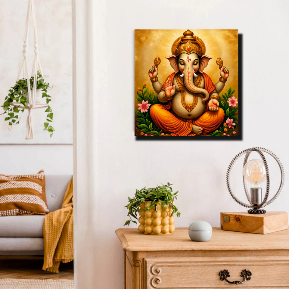 Sacred Beginnings Begin With Ganesha's Blessing Canvas Wall Art Stretched Frame Painting