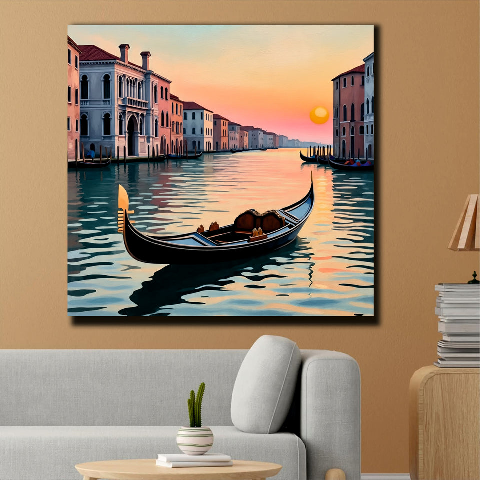 A Solitary Boat, Softly Guided by Morning Light canvas Wall Art Stretched Frame Painting