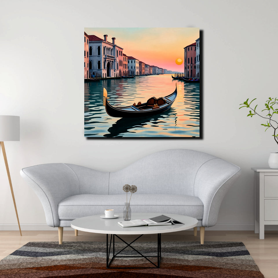 A Solitary Boat, Softly Guided by Morning Light canvas Wall Art Stretched Frame Painting