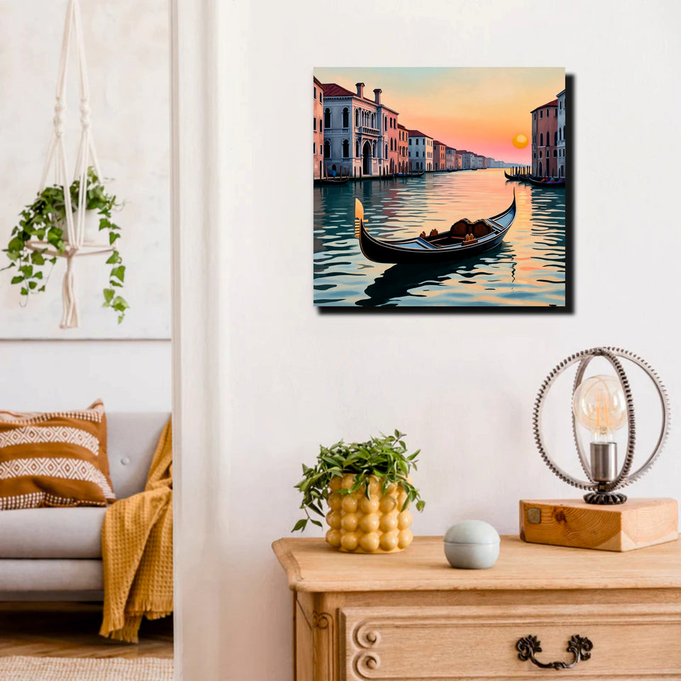 A Solitary Boat, Softly Guided by Morning Light canvas Wall Art Stretched Frame Painting