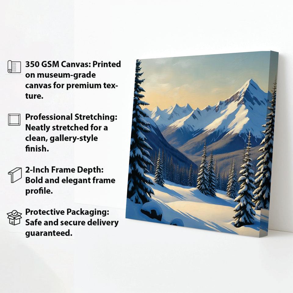 Golden Fields & Mountain Sunrise Canvas Stretched Frame – Nature Wall Art