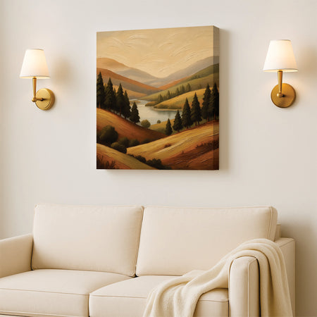 Modern Mountain View Canvas Wall Art Stretched Frame – Vibrant Nature Painting