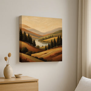 Modern Mountain View Canvas Wall Art Stretched Frame – Vibrant Nature Painting