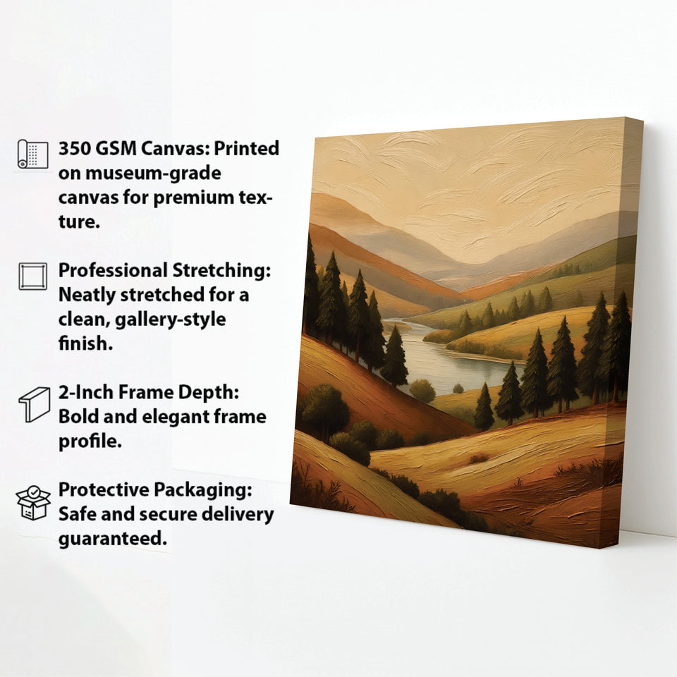 Modern Mountain View Canvas Wall Art Stretched Frame – Vibrant Nature Painting