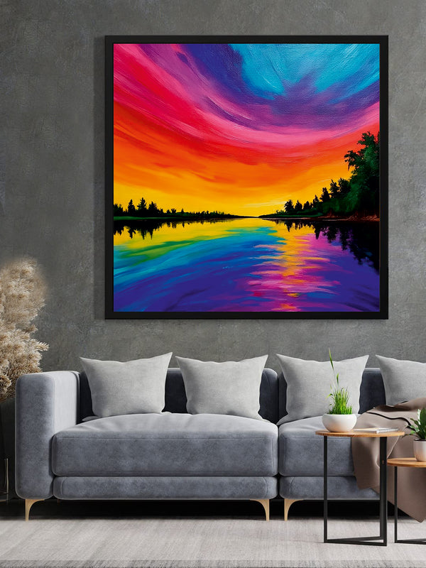 Colorful Horizon Canvas Wall Art Black Frame Painting