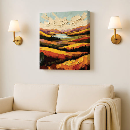 Sun-Kissed Mountain Canvas Stretched Frame Art – Bright & Lively Wall Décor