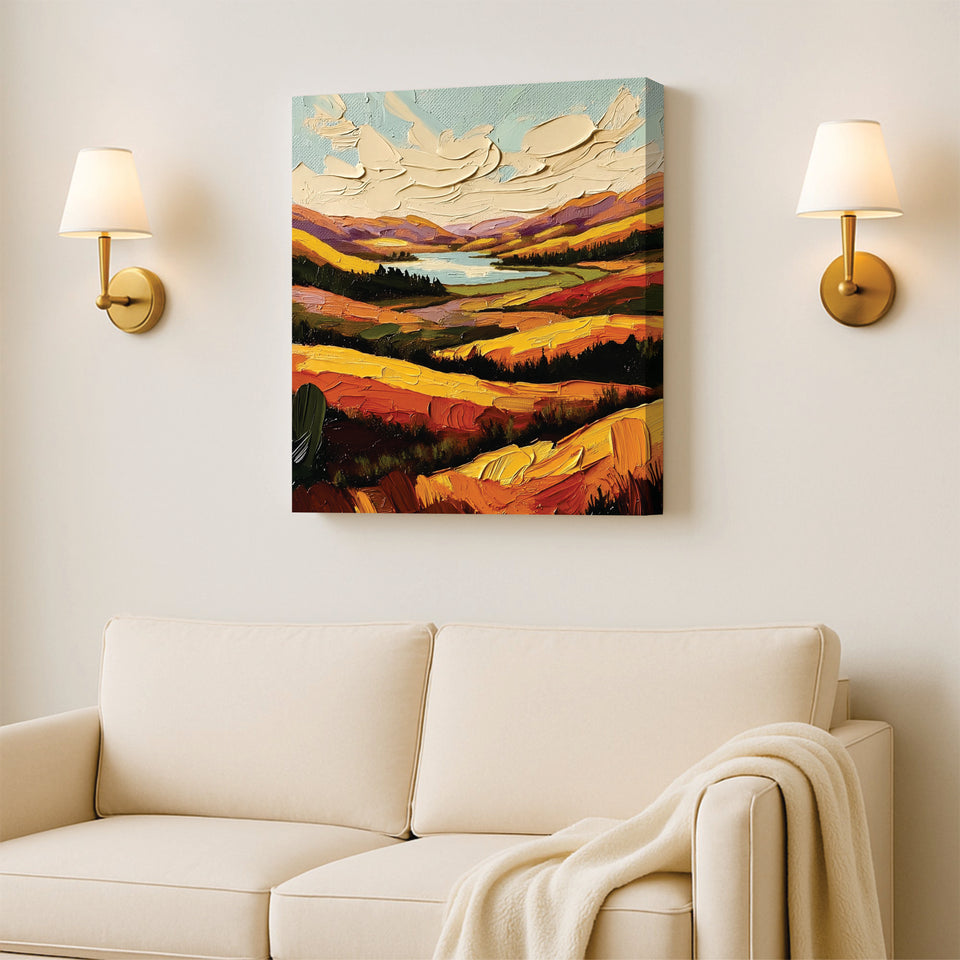Sun-Kissed Mountain Canvas Stretched Frame Art – Bright & Lively Wall Décor