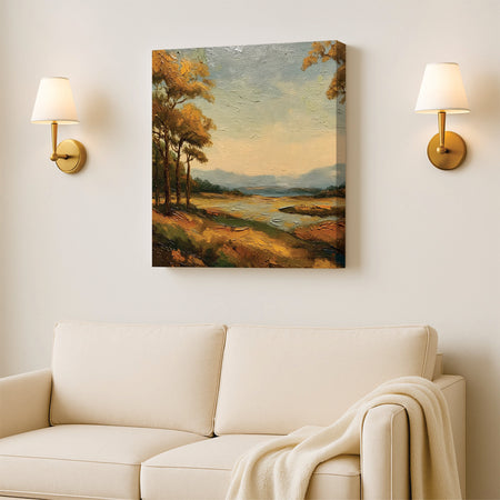 Sunrise Over Hills Canvas Stretched Frame Painting – Scenic Landscape Wall Art