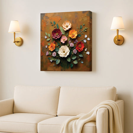 Vintage Floral Bouquet Canvas Wall Art Stretched Frame – Classic Home Décor