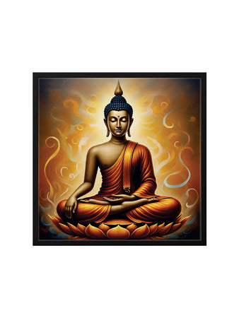 Saffron Serenity Amidst Celestial Blue Canvas Wall Art Black Frame Painting