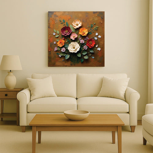 Vintage Floral Bouquet Canvas Wall Art Stretched Frame – Classic Home Décor