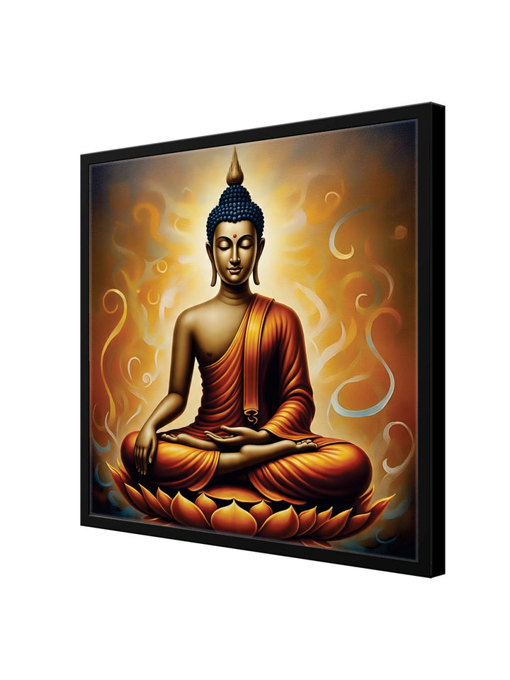 Saffron Serenity Amidst Celestial Blue Canvas Wall Art Black Frame Painting