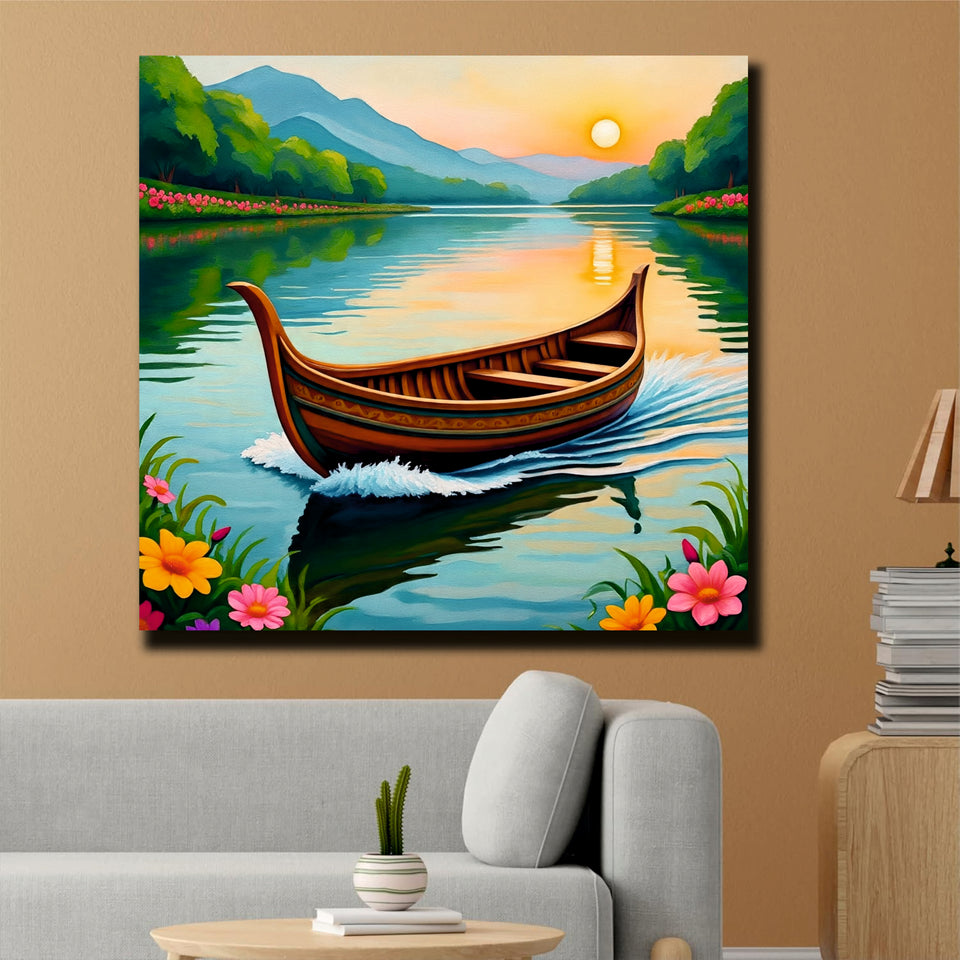 Golden Reflections Carry You Into Calm Canva Wall Art Stretched Frame Painting