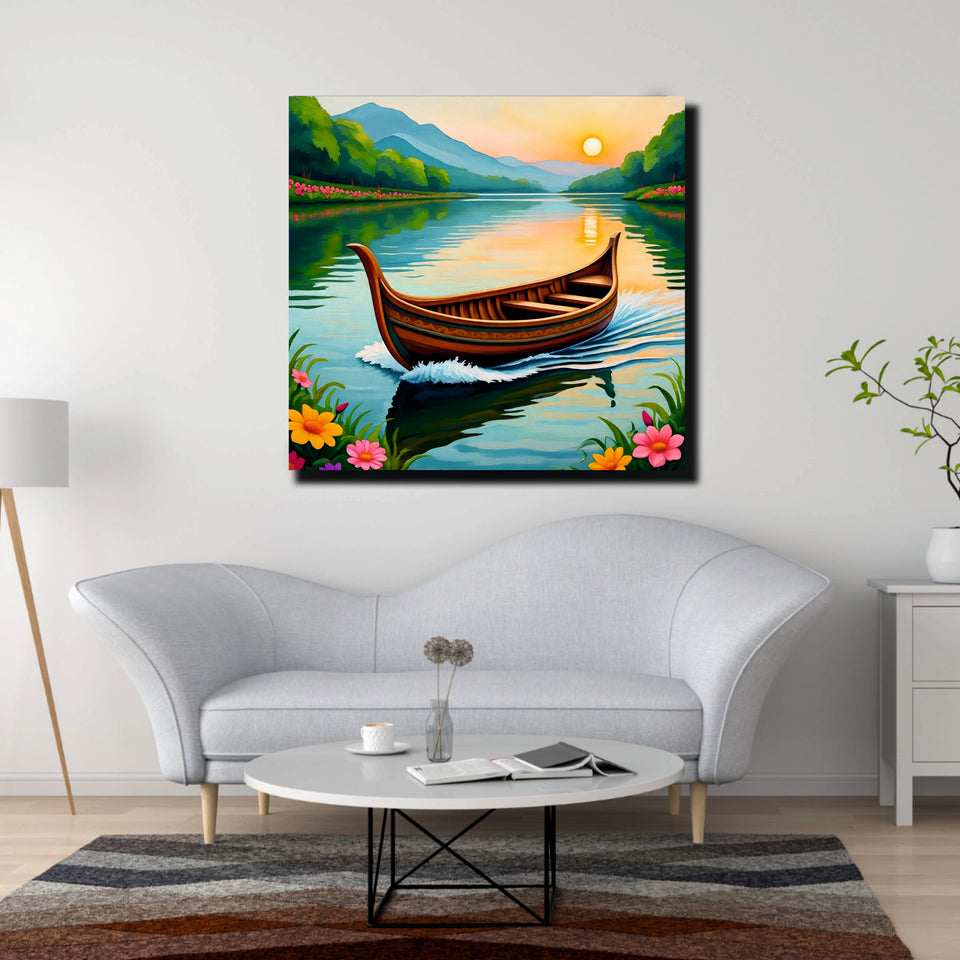 Golden Reflections Carry You Into Calm Canva Wall Art Stretched Frame Painting