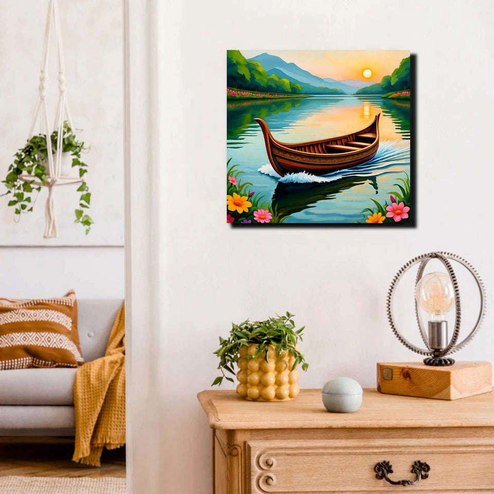 Golden Reflections Carry You Into Calm Canva Wall Art Stretched Frame Painting