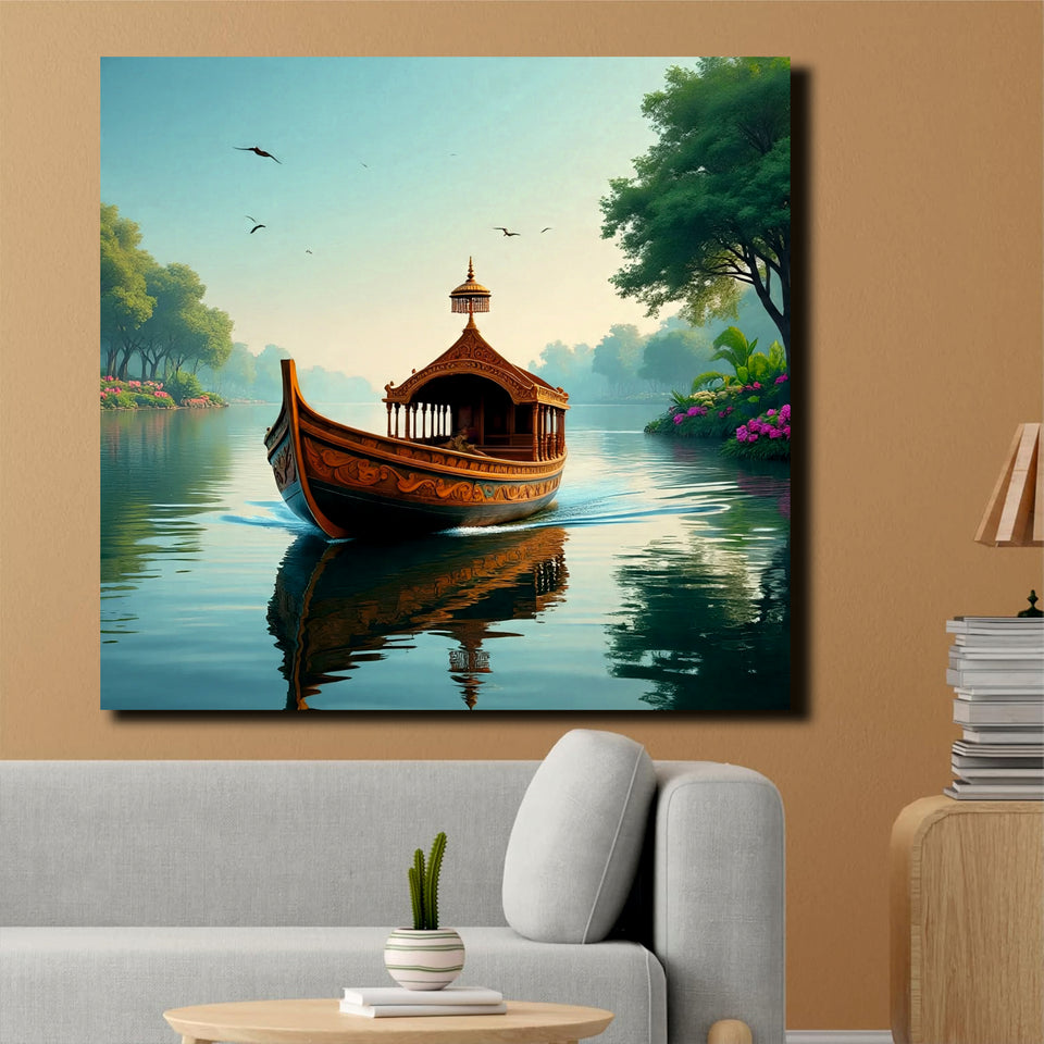 Flow. Serenity. Reflective Canvas Wall Art Stretched Frame Painting