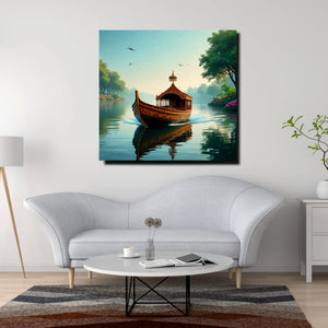 Flow. Serenity. Reflective Canvas Wall Art Stretched Frame Painting