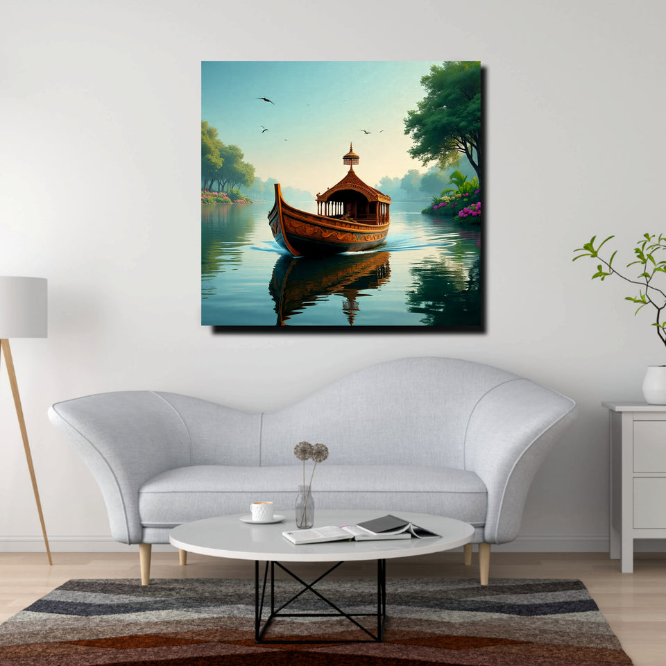 Flow. Serenity. Reflective Canvas Wall Art Stretched Frame Painting