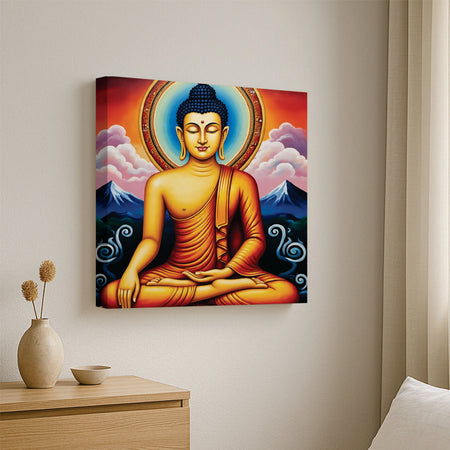 Saffron Flame of Stillness Canvas Wall Art Stretched Frame Painting