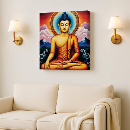 Saffron Flame of Stillness Canvas Wall Art Stretched Frame Painting