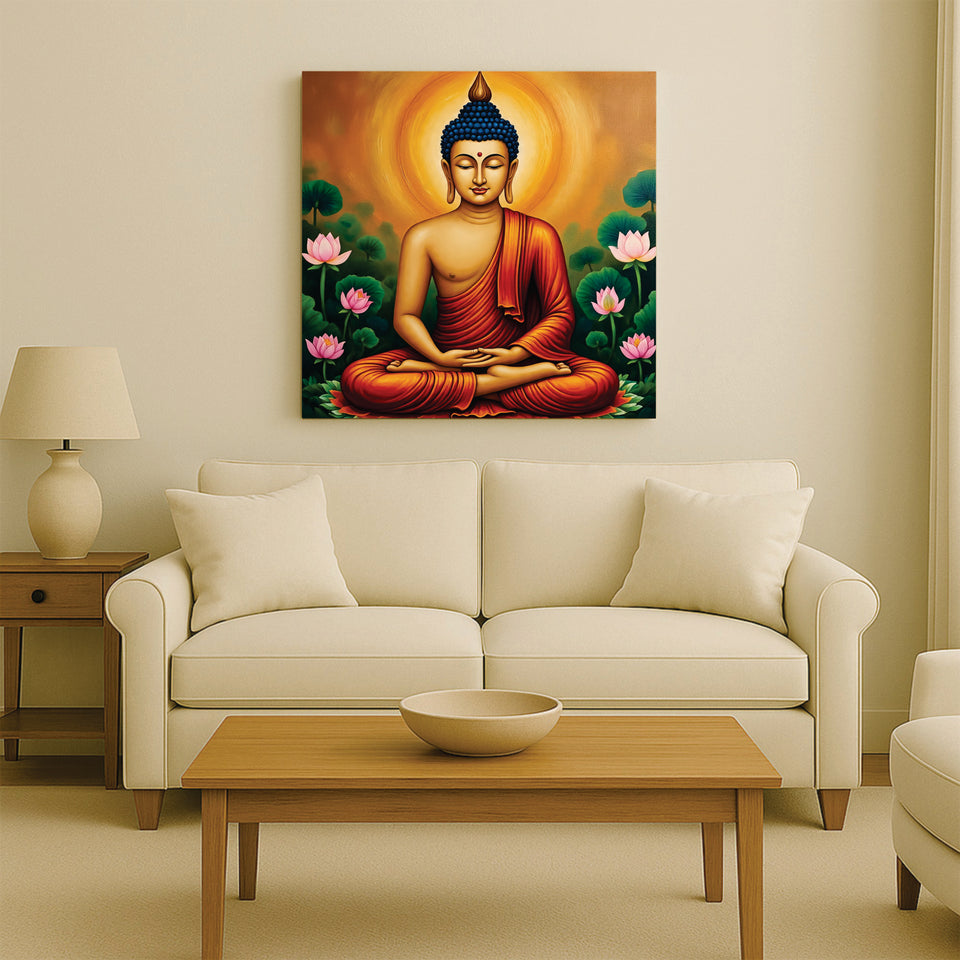 Radiant Renunciation — Enlightened in Silence Canvas Wall Art Stretched Frame Painting
