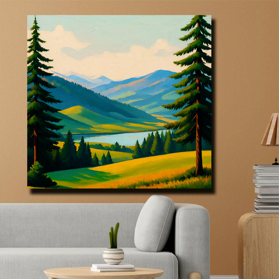 Serenity found between gentle slopes  Canvas Wall Art Stretched Frame Painting