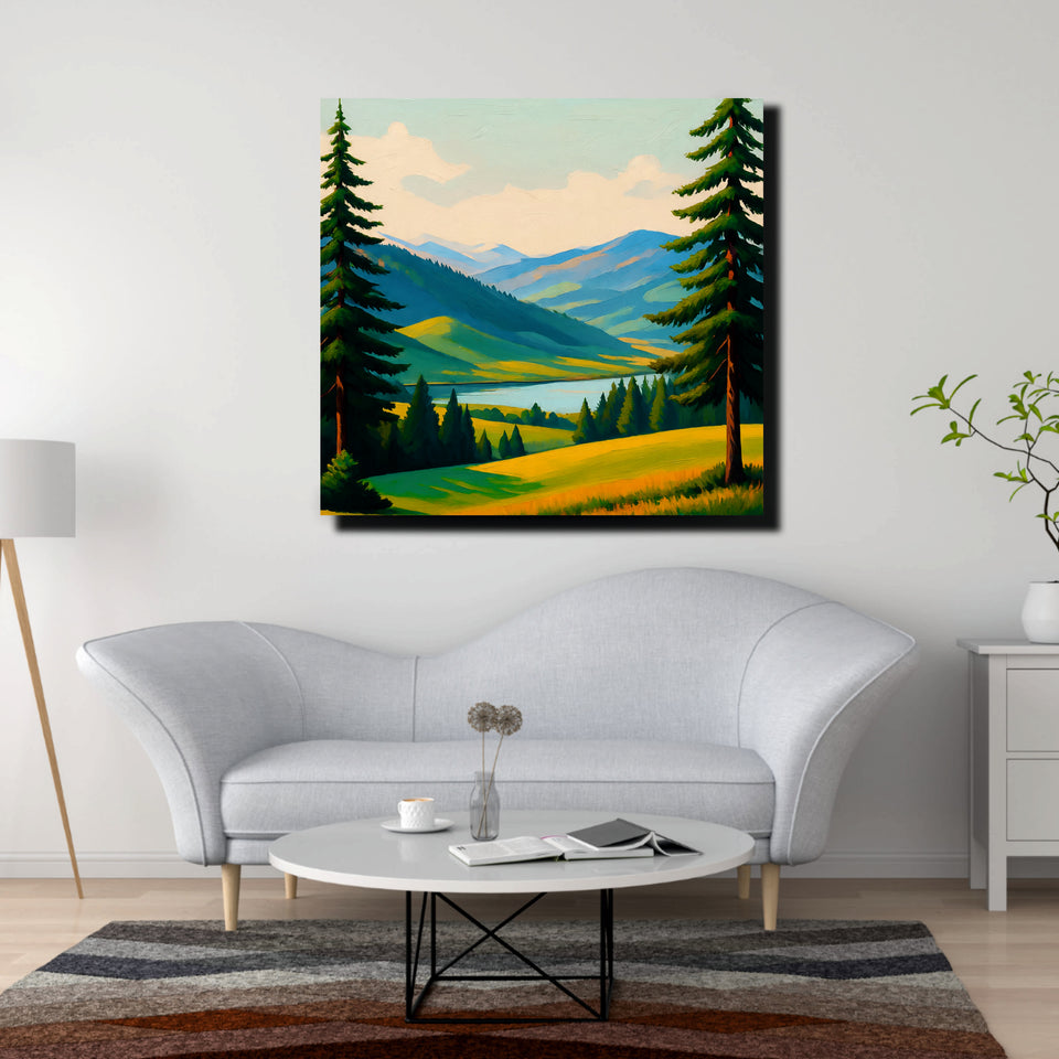 Serenity found between gentle slopes  Canvas Wall Art Stretched Frame Painting