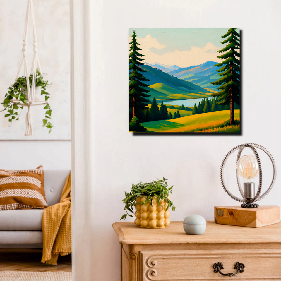 Serenity found between gentle slopes  Canvas Wall Art Stretched Frame Painting
