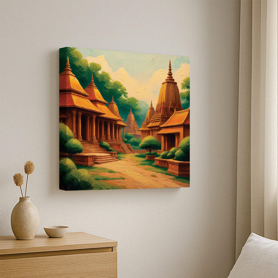 Temple & Terrain Canvas Wall Art Stretched Frame Painting