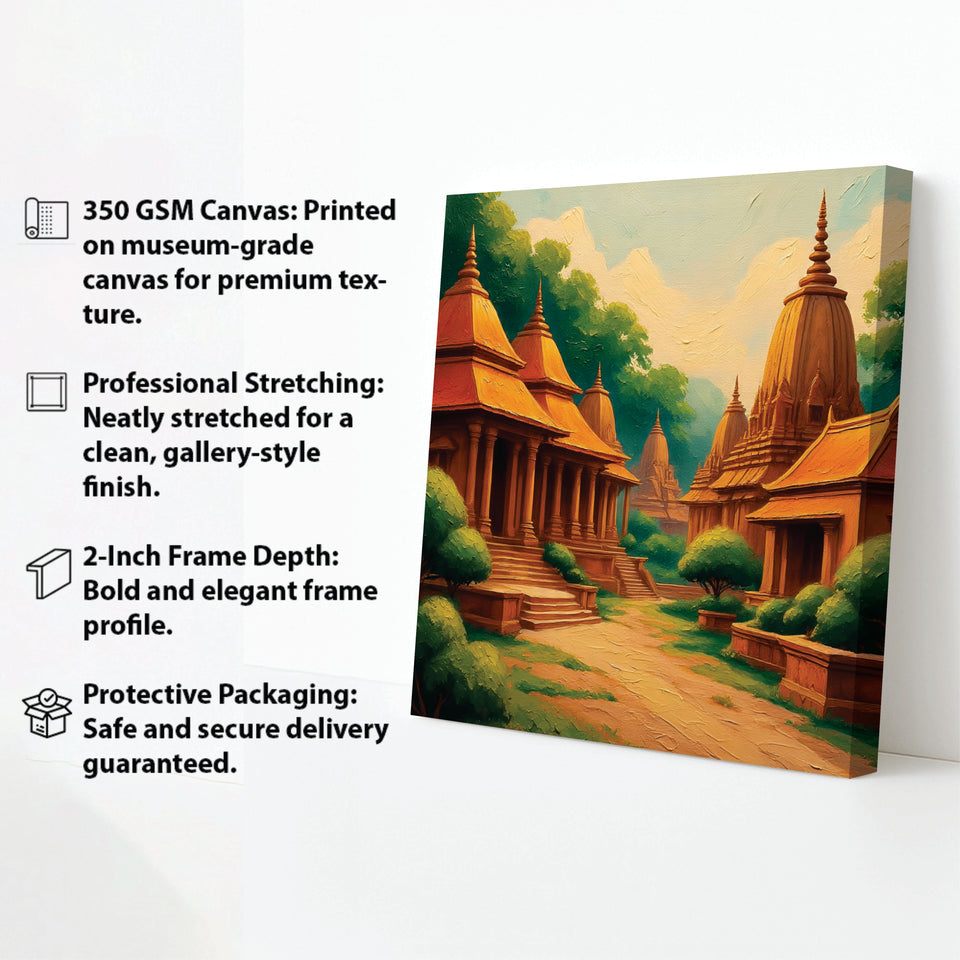 Temple & Terrain Canvas Wall Art Stretched Frame Painting