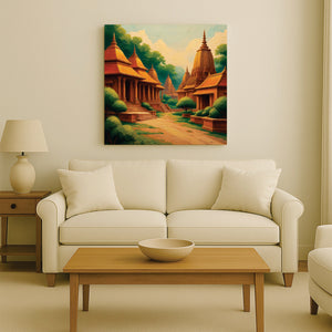 Temple & Terrain Canvas Wall Art Stretched Frame Painting