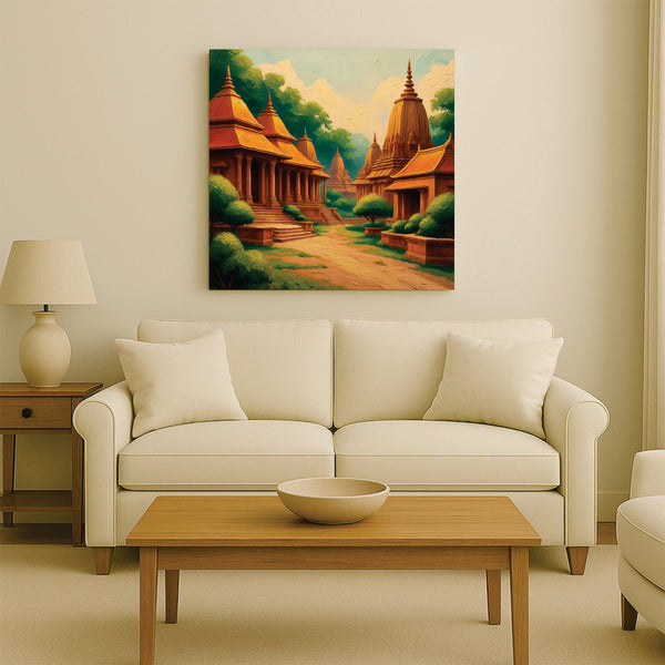Temple & Terrain Canvas Wall Art Stretched Frame Painting