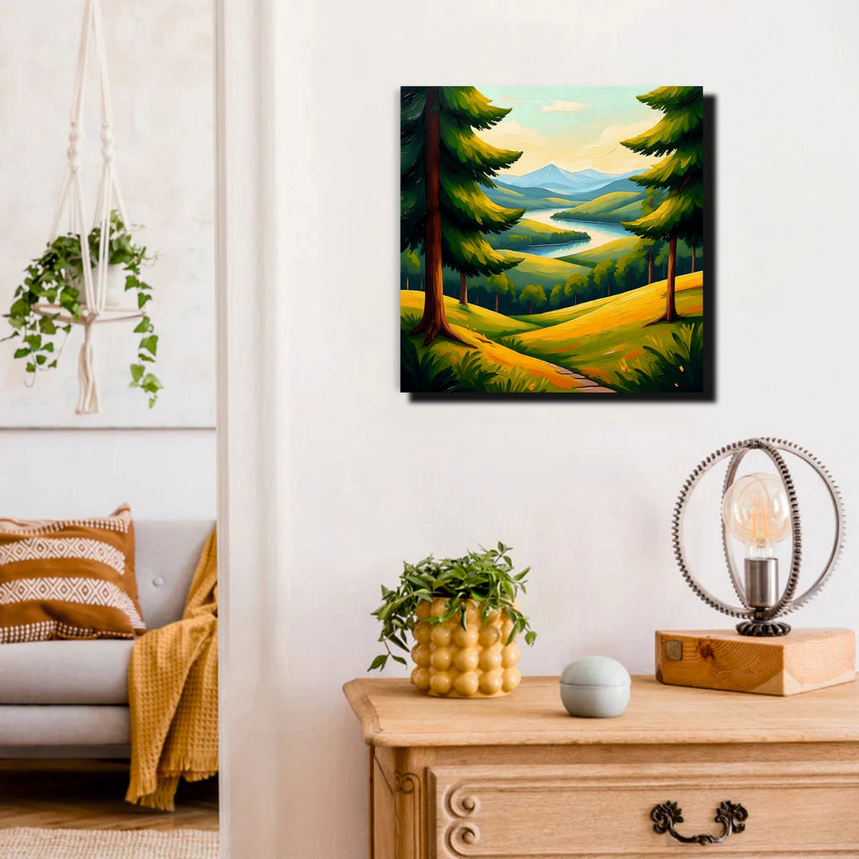 A landscape kissed by golden light Canvas Wall Art Stretched Frame Painting