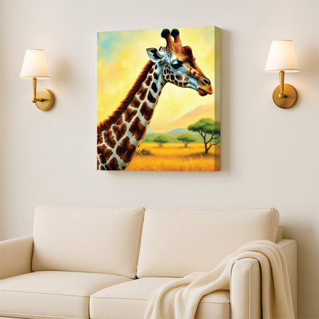 Giraffe & Grasslands Canvas Wall Art Stretched Frame Painting