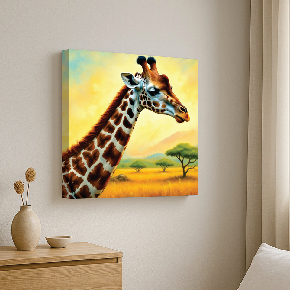 Giraffe & Grasslands Canvas Wall Art Stretched Frame Painting