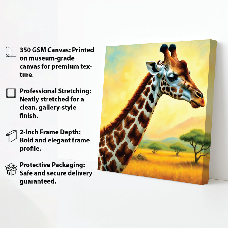 Giraffe & Grasslands Canvas Wall Art Stretched Frame Painting