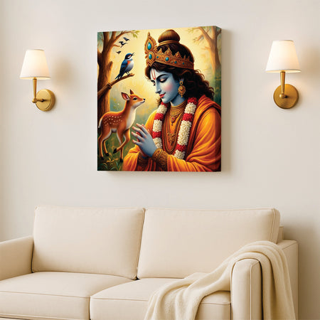 Beautiful Krishna Canvas Painting – Spiritual Wall Art Stretched Frame Painting