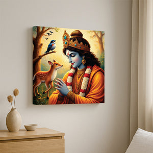 Beautiful Krishna Canvas Painting – Spiritual Wall Art Stretched Frame Painting