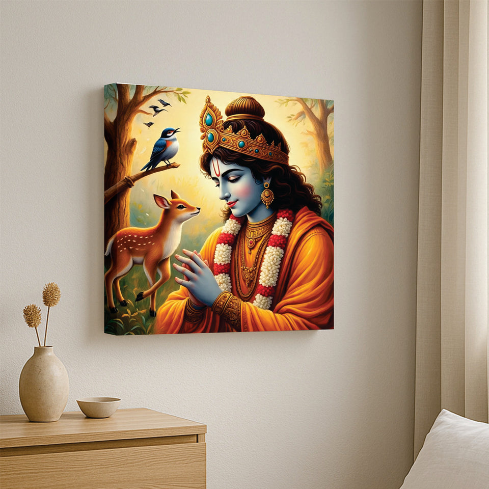 Beautiful Krishna Canvas Painting – Spiritual Wall Art Stretched Frame Painting