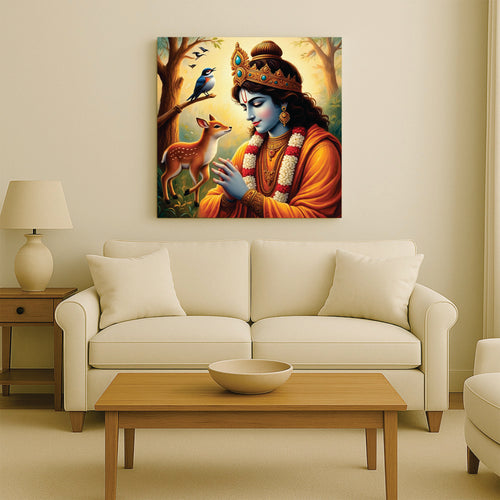 Beautiful Krishna Canvas Painting – Spiritual Wall Art Stretched Frame Painting