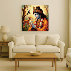 Beautiful Krishna Canvas Painting – Spiritual Wall Art Stretched Frame Painting