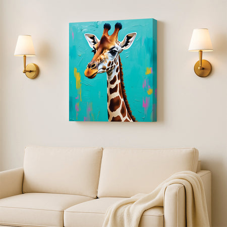 Playful Giraffe Canvas Wall Art Stretched Frame Painting