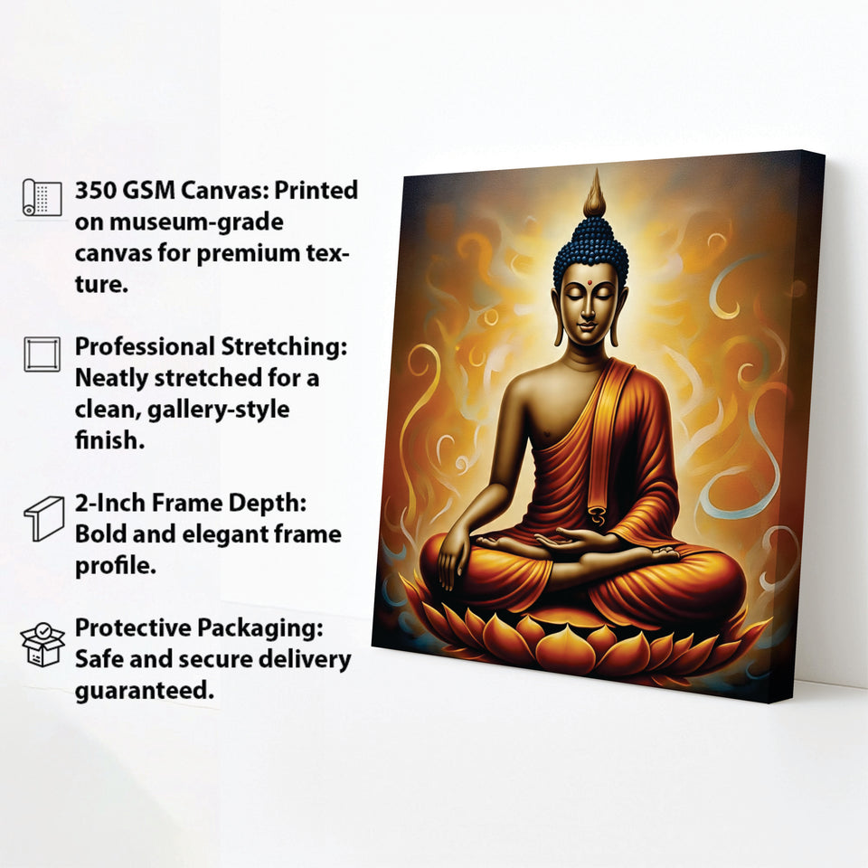Saffron Serenity Amidst Celestial Blue Canvas Wall Art Stretched Frame Painting