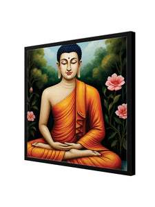 Saffron Echoes in a Sea of Quiet Canvas Wall Art Black Frame Painting