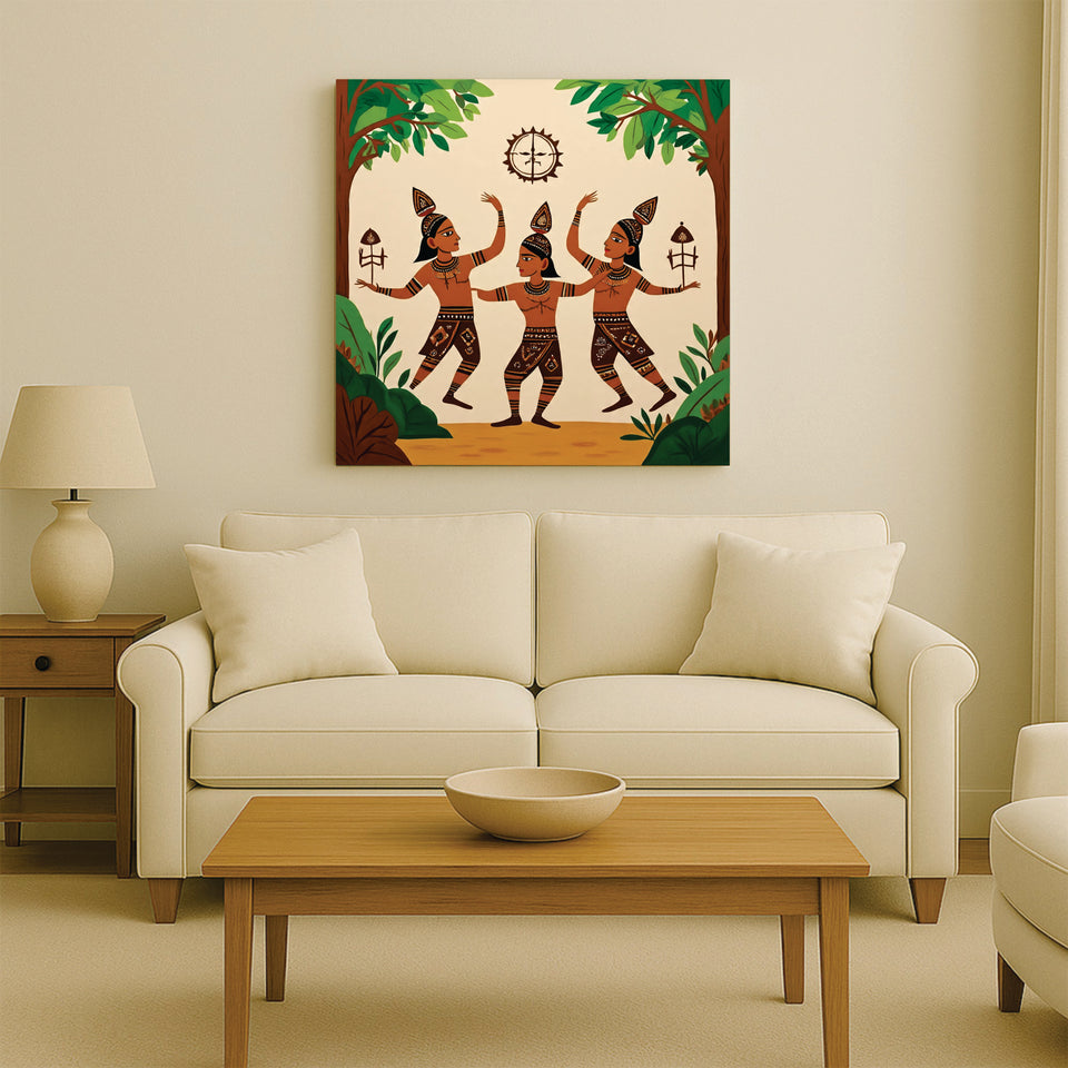Handwoven Heritage Canvas Wall Art Stretched Frame Painting