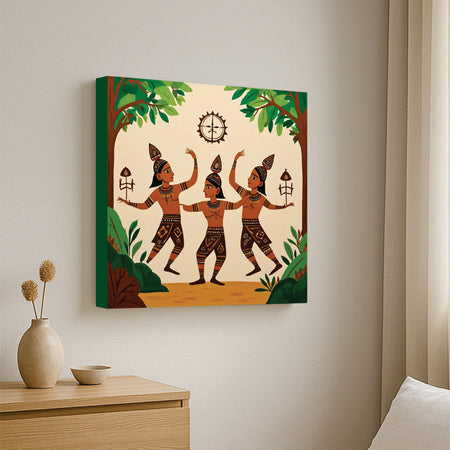 Handwoven Heritage Canvas Wall Art Stretched Frame Painting