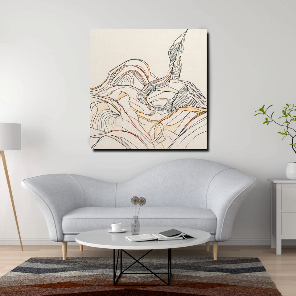 Sunset Over Hills Abstract Canvas Stretched Frame – Modern Digital Wall Painting